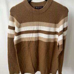 Michael Kors Men's Sweater in Brown with Cream and Tan Stripes